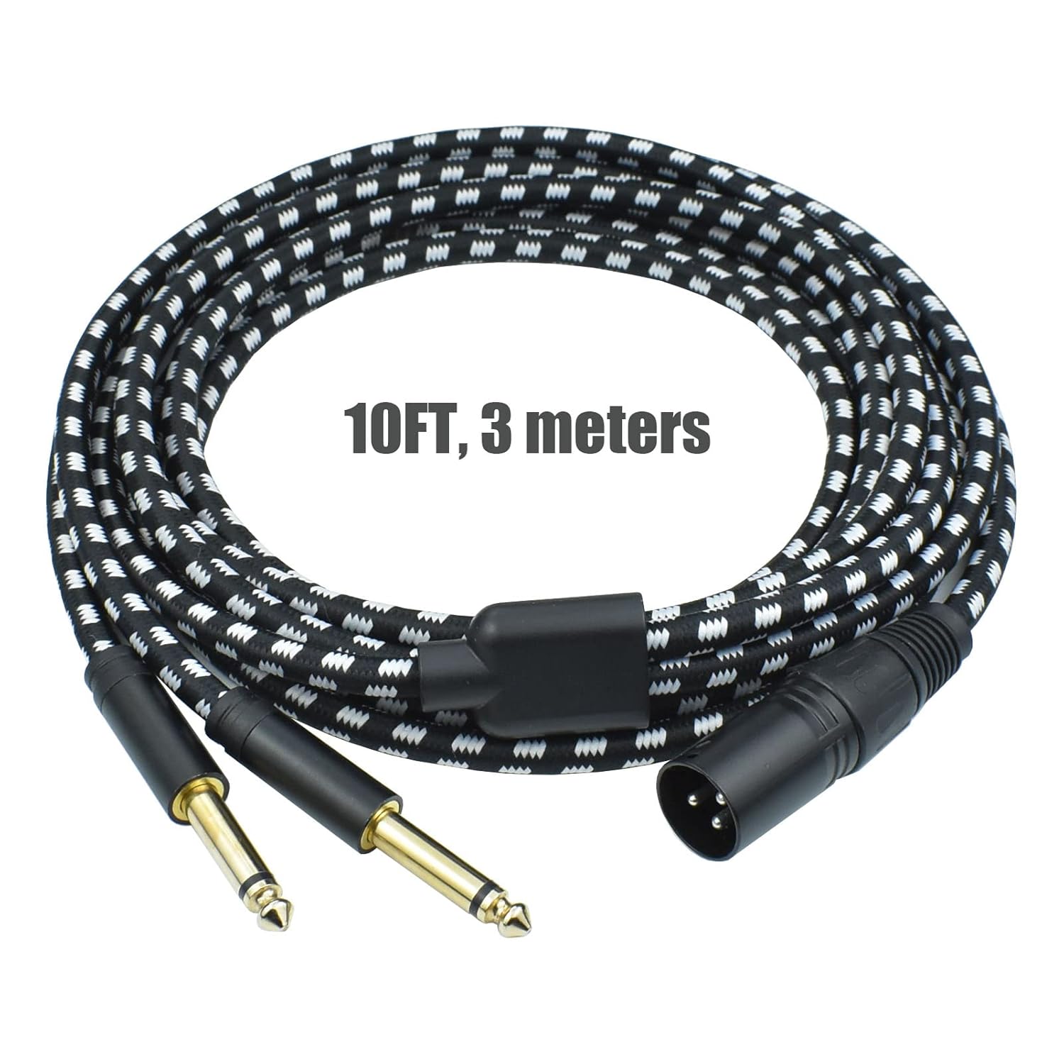 Dual 1/4 TS Mono to XLR Male Y Splitter Cable, 10 Feet Stereo L/R Quarter Inch to XLR Instrument Cable, for Mixer, Electric Drum, Keyboard Recording, Nylon Braided, Black White Color - Image 6