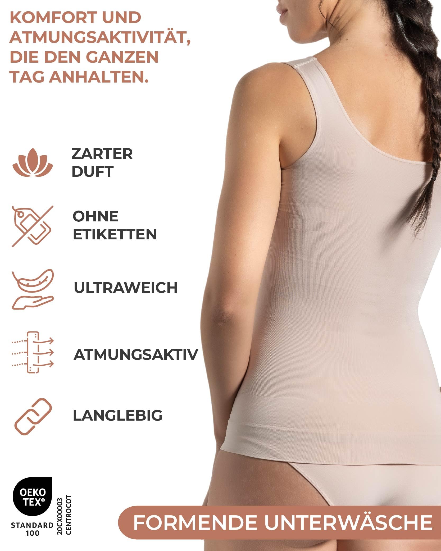 Risalti Damski podkoszulek modelujący duże ramię, pojemność, oddychająca, wyprodukowano we Włoszech, puder, L-XL