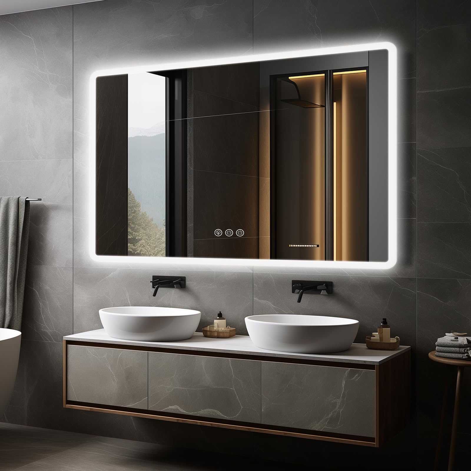 Ratsamee Espejo Baño con Luz 100x70cm, Espejos de Baño con LED con Antivaho, Regulable, 3 Colores Luz, Función Memoria
