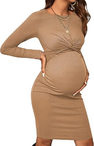 Verdusa Vestido ajustado de maternidad con cuello redondo y manga larga para mujer