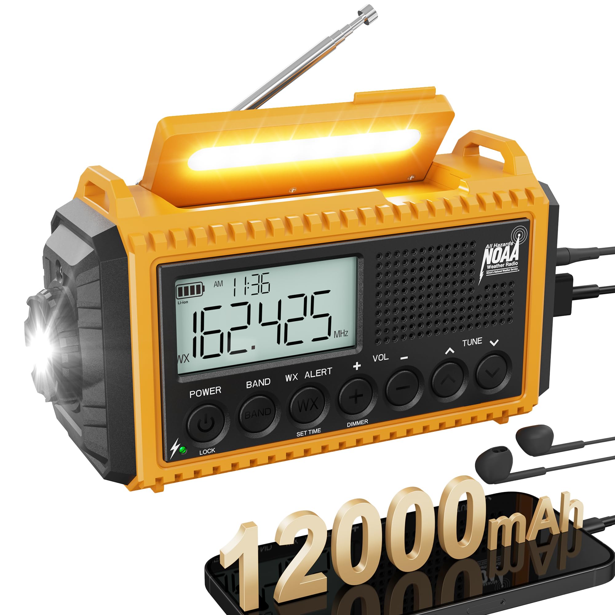 Amazon.com: 44400mWh Emergency Radio- AUTO NOAA Weather Radio,Battery ...