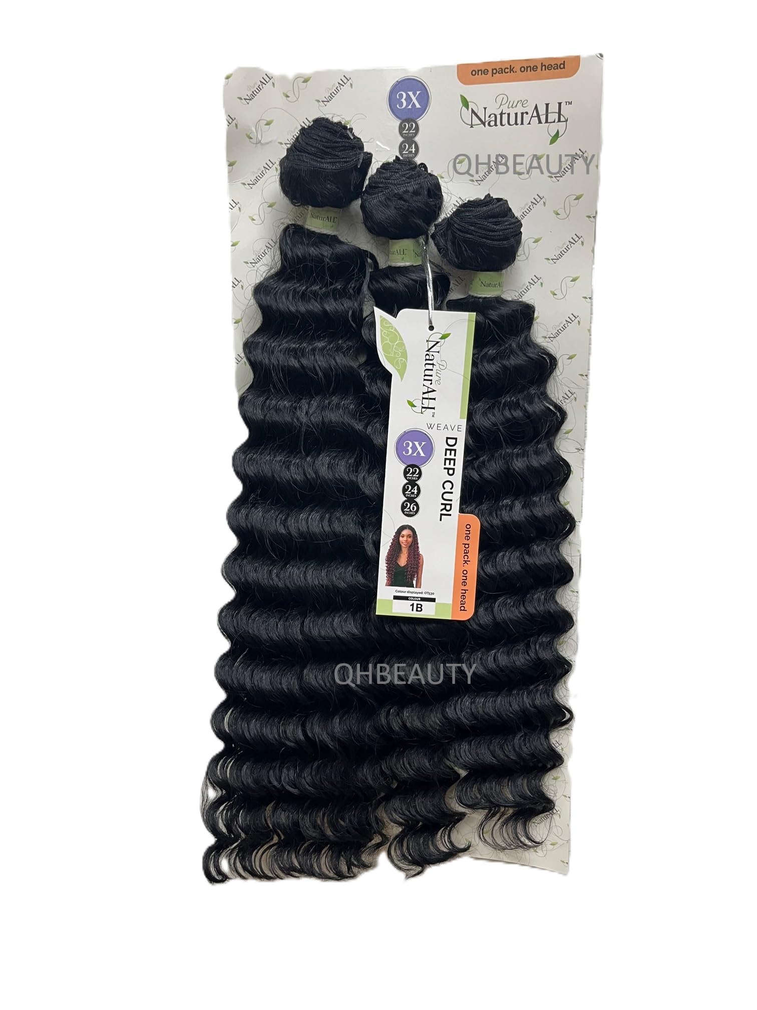 NaturALL SYNTHETIC LONG CURLY HAIR EXTENSION WEAVE - 3 X DEEP CURL 22/24 / 26 (COLOR 1B) - Image 2