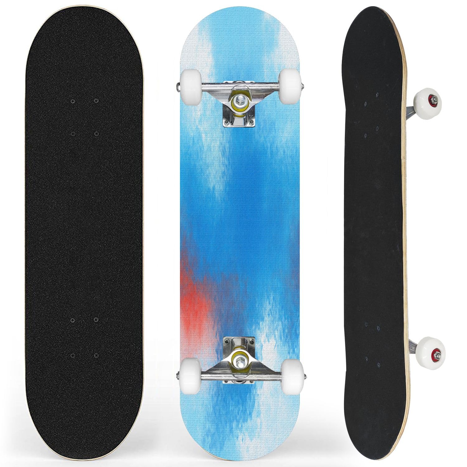 Complete Skateboard with Blue Glass for Flyers Cards Poster Cover Christmas Backdrop Ice Beginner Skateboard 7-Layer Maple Wood Double Kick Concave Skateboards for Kids, Adults, Teens 31