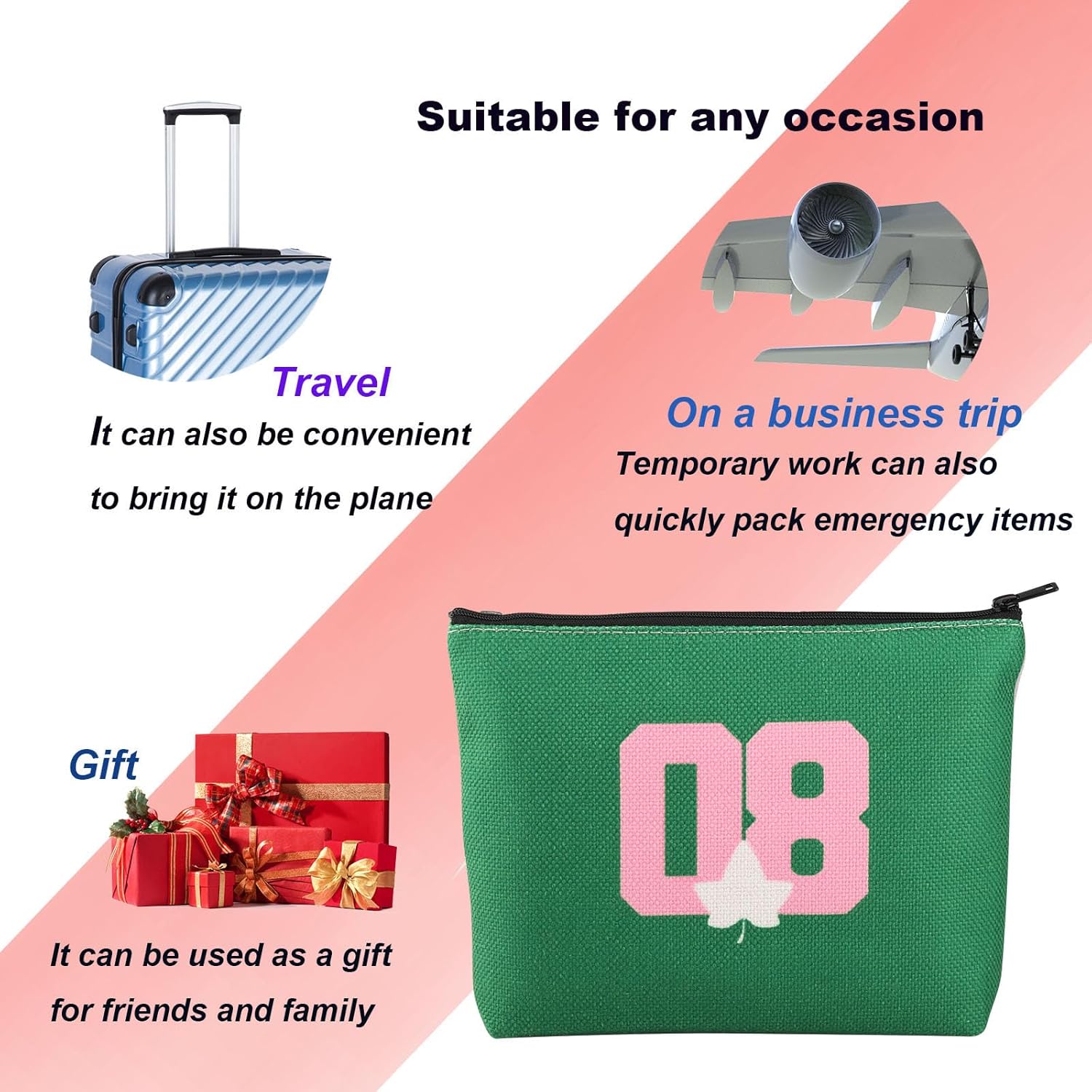 Sorority Paraphernalia Cosmetic Bag Since 1908 Gift Pink And Green Sorority Makeup Bag Black Greek Sorority Gift For Sister (1908Makeup) - Image 3