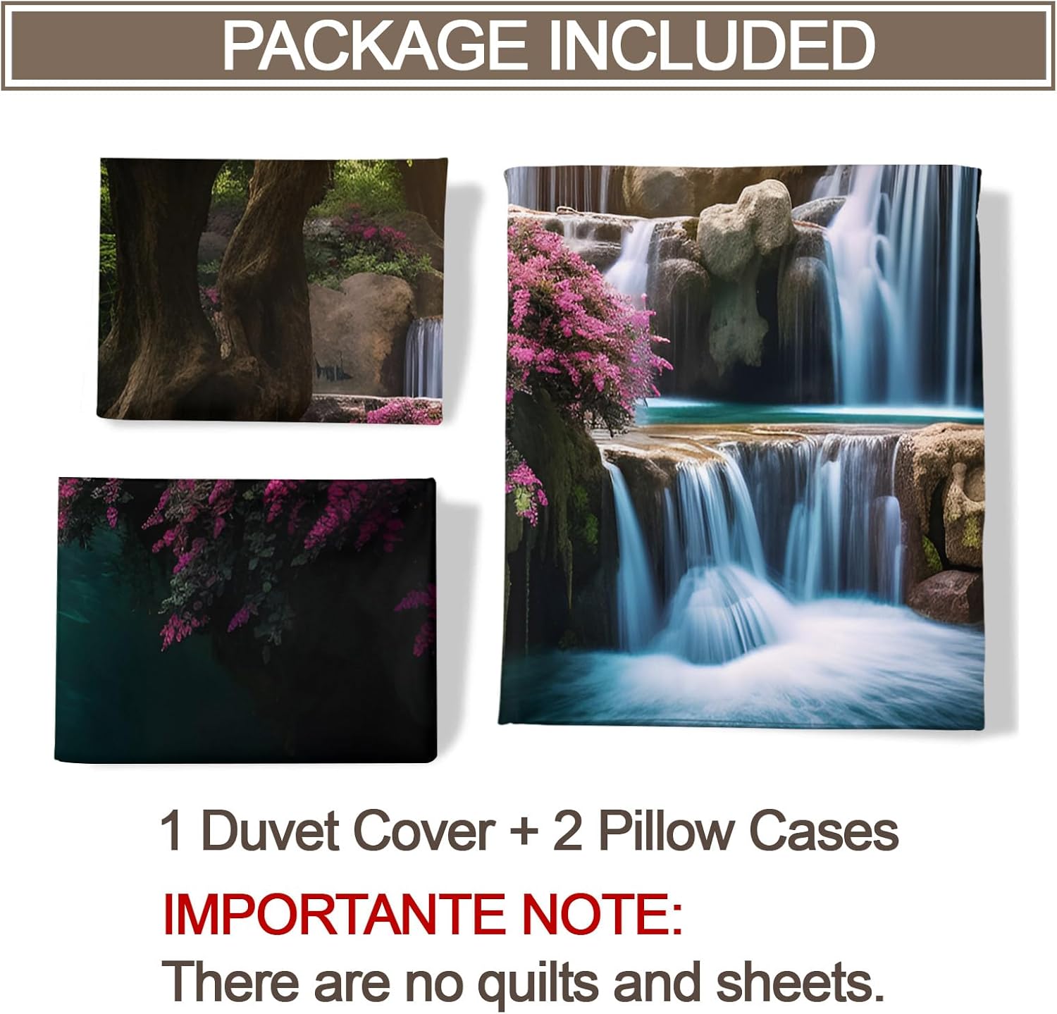 Natural Waterfall Comforter Cover Queen Size - Forest Lake Duvet Cover Set, Landscape Quilt Cover with Zipper Closure, 3 Pieces Soft & Breathable Bedding Set
