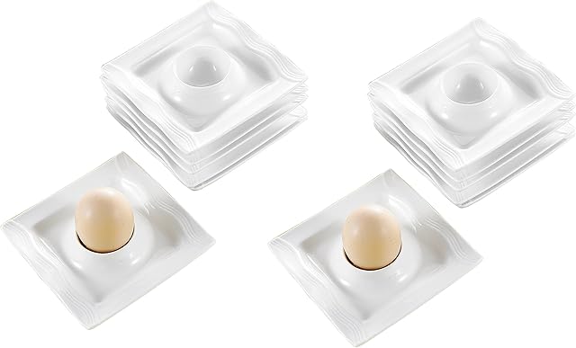 MALACASA, Seria Mario, 12-częściowy uchwyt na kubki na jajka 11,5 cm, kość słoniowa biała porcelana, chińskie talerze na jajka (11,5 x 11,5 x 2,5 cm)