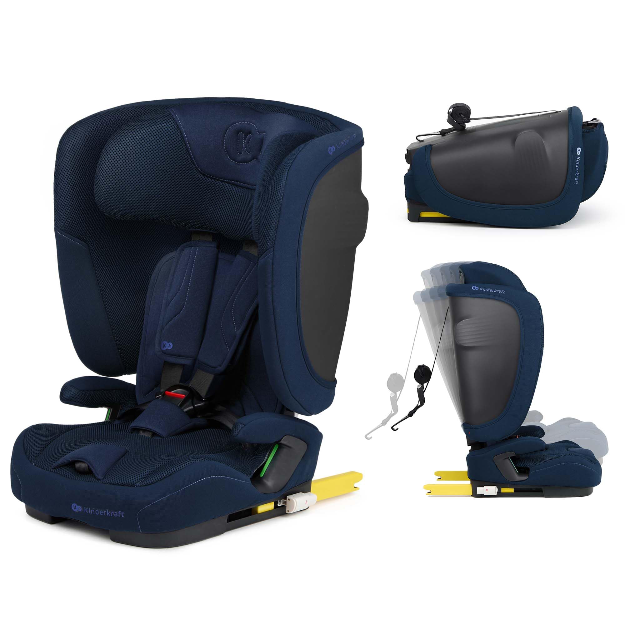 Kinderkraft FIX2GO Siège enfant i-​size, 76-​150 cm avec base Isofix, top tether, sensor électroniques, jusqu'à environ 12 ans, systèmes de sécurité, sellerie haut de gamme, inclinable, Bleu