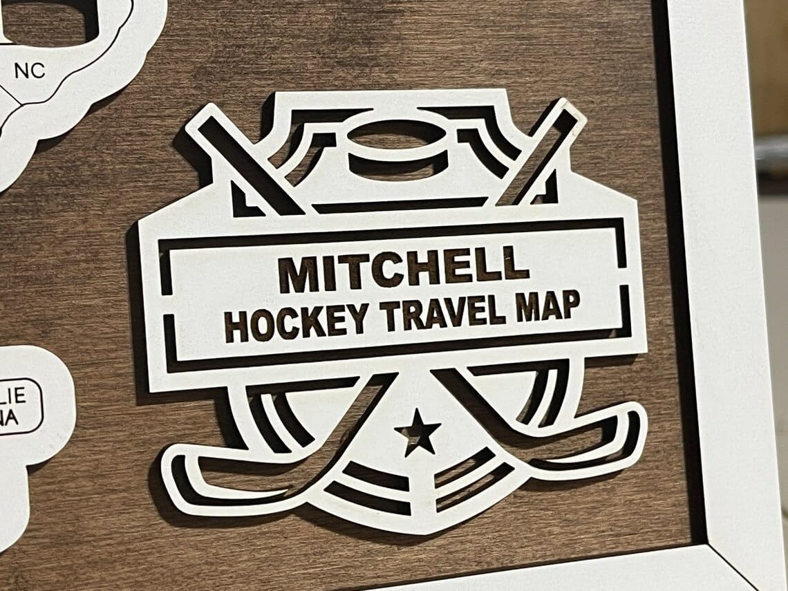 Hockey Arena Bucket List Map - Personalized 3D Wooden Tracking Sign for All 32 Pro Teams - Custom Engraved Travel Tracker & Man Cave Decor - Ultimate Hockey Gift for Dad & Fans (Updated 2025 Layout with Utah Team)