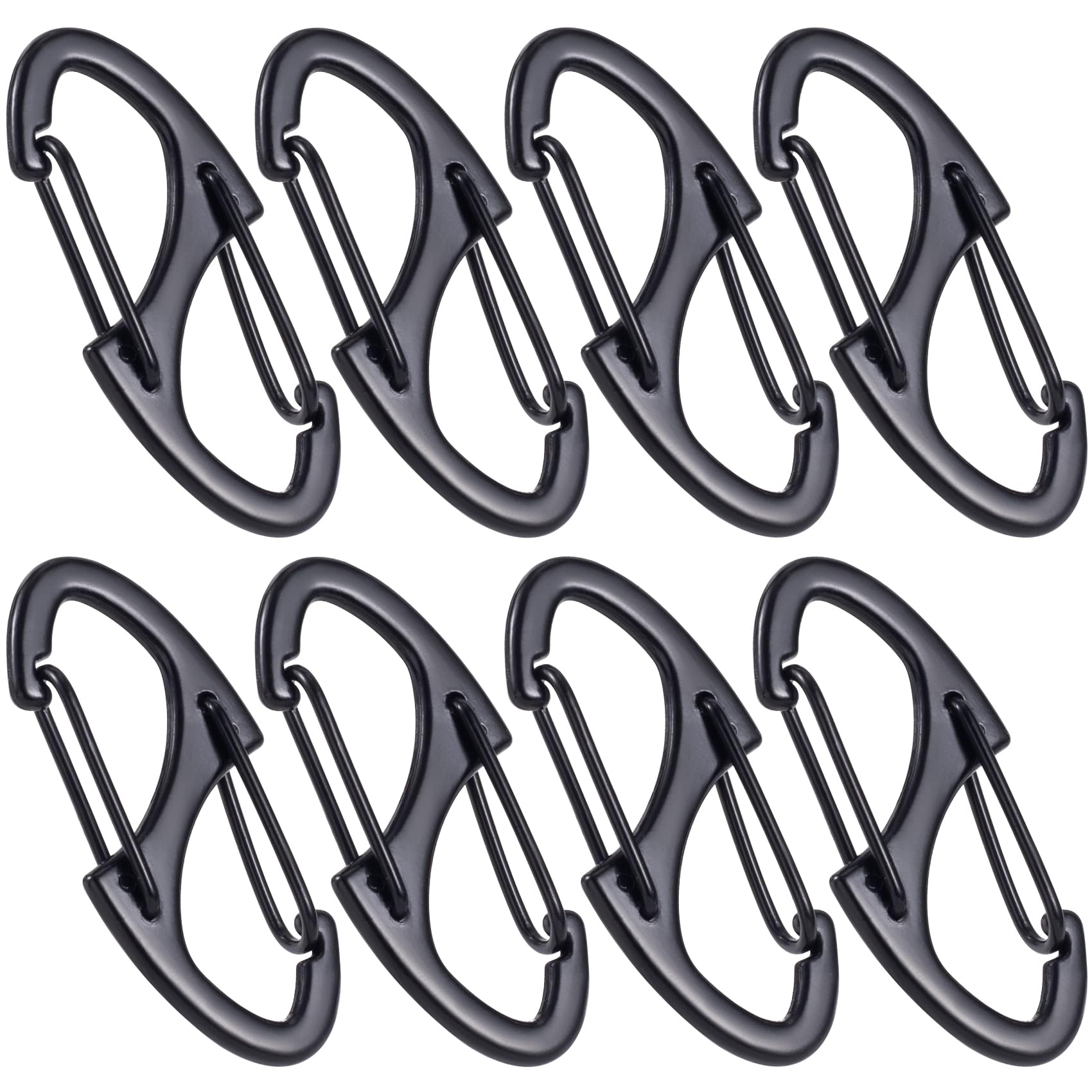 HINZIC 8pcs Zipper Clip Anti Theft Deterrent, Dual Opening Safety Zipper Pull Replacement, S Carabiner Clips for Backpacks Traveling Camping Suitcases- Black
