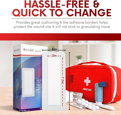 Miniatura 2 de HEALQU Aderezo de isla de gasa con bordes, almohadillas de gasa estériles envueltas individualmente con respaldo resistente al agua y no tejido
