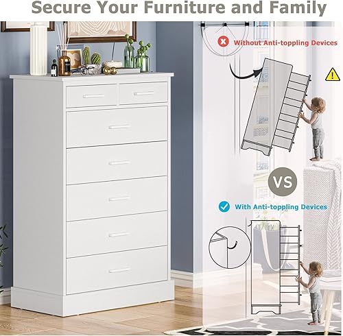 Miniatura 5 de EPHEX Cómoda alta blanca con 7 cajones para dormitorio, torre de almacenamiento, cómoda moderna con pedestal resistente, 27.6 pulgadas de ancho x