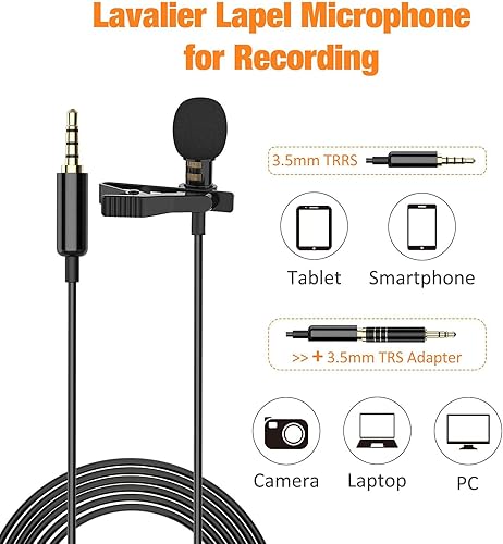 Miniatura 4 de Juego completo de micrófono de solapa profesional de condensador omnidireccional de grado de grabación de audio y video para Android, iPhone,