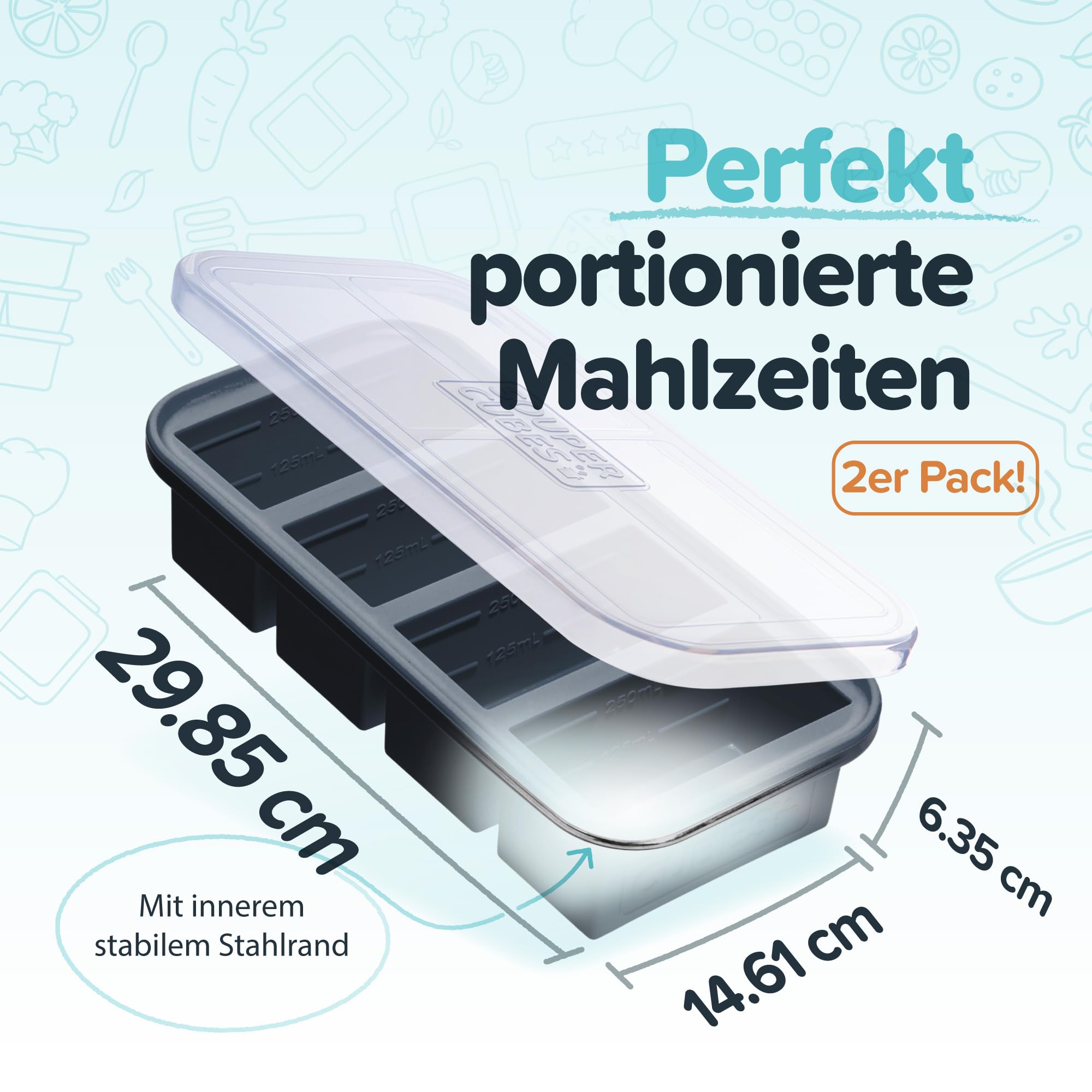 Souper Cubes 250 ml Silikon-Gefrierform mit Deckeln, Anthrazit, 2er-Pack