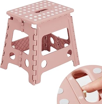 VECELO Folding Chair Stepladder, Width 13.4 x Depth 10.6 x Height 12.6 inches 34 x 27 x 32 cm, Pink, Folding Stool Chair, Compact, Outdoor/Indoor, Convenient Storage