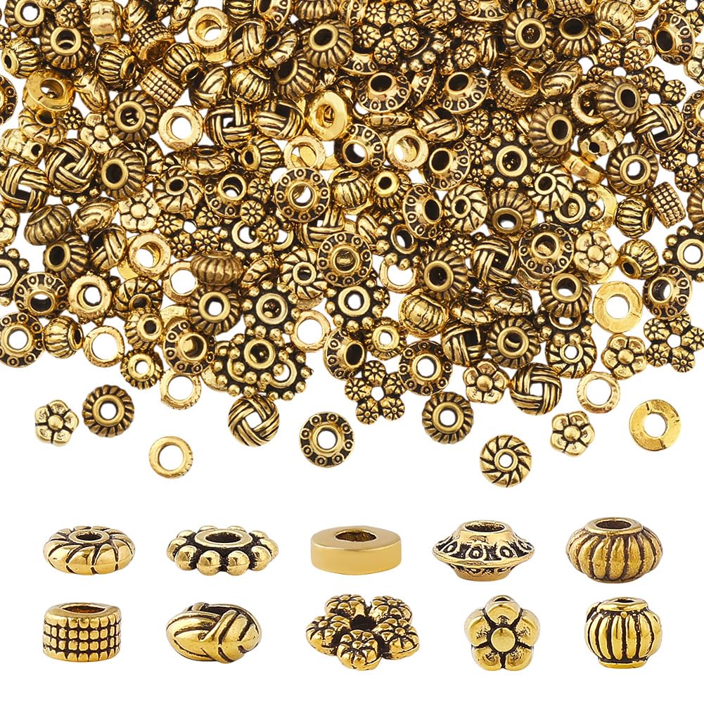 Perles d'espacement dorées style tibétain plates en lot de 350 pièces pour bijoux