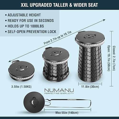 Miniatura 2 de NUMANU 2025 Upgraded XXL Collapsible Stool 19.7", 1000lbs Max Weight, Wider & Taller Pop Up Seat, Heavy Duty Portable Retractable Folding Chair or