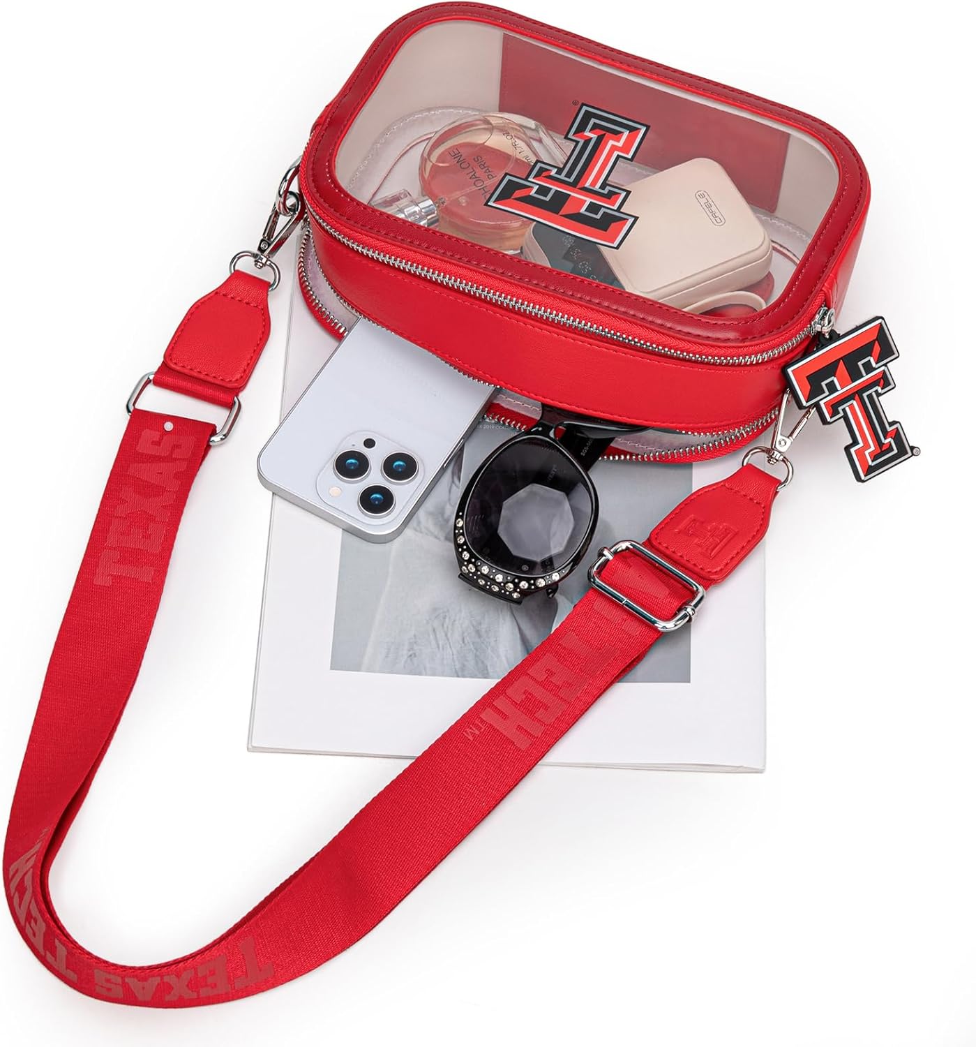 Texas Tech Red Raiders Clear Bag for Stadium Events Handbags for Sports Fans+Zip Small Wallet with Wristlet Strap Bundle