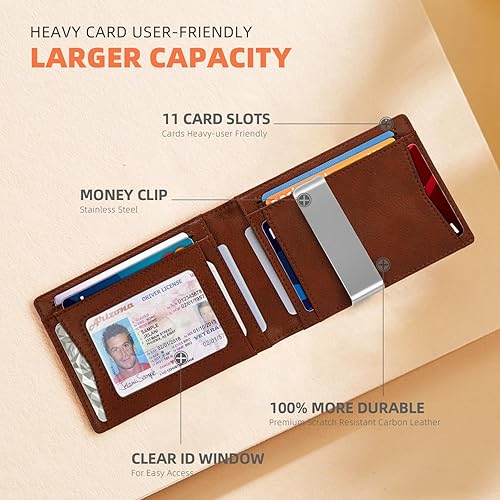 Miniatura 113 de RUNBOX - Carteras delgadas para hombre, cartera de piel con pinza para el dinero, cartera de bolsillo frontal con bloqueo RFID, tarjetero Negro