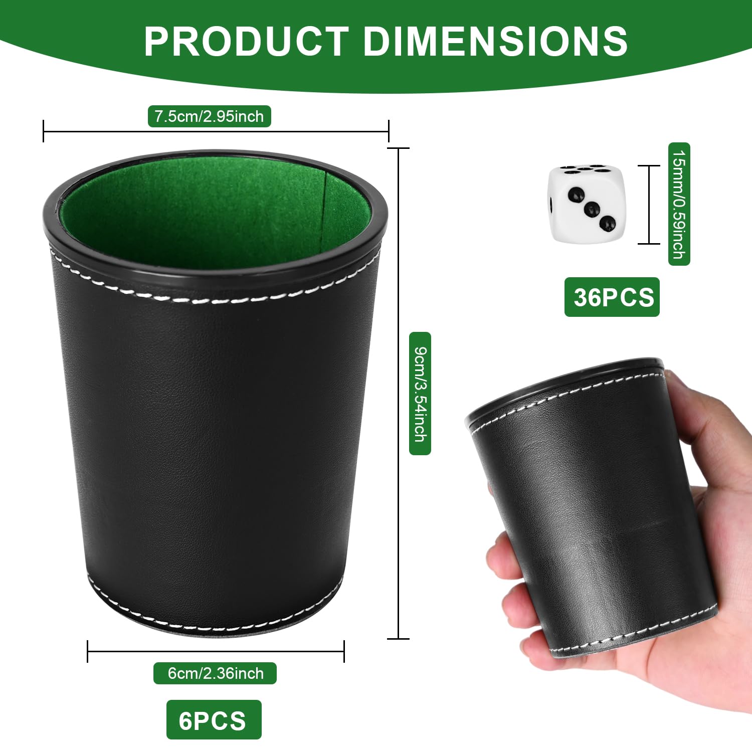 6 Piezas Juego de Tazas de Dados de Cuero con 36 Dados para Juegos de Mesa,Juegos de Fiesta y Reuniones Familiares