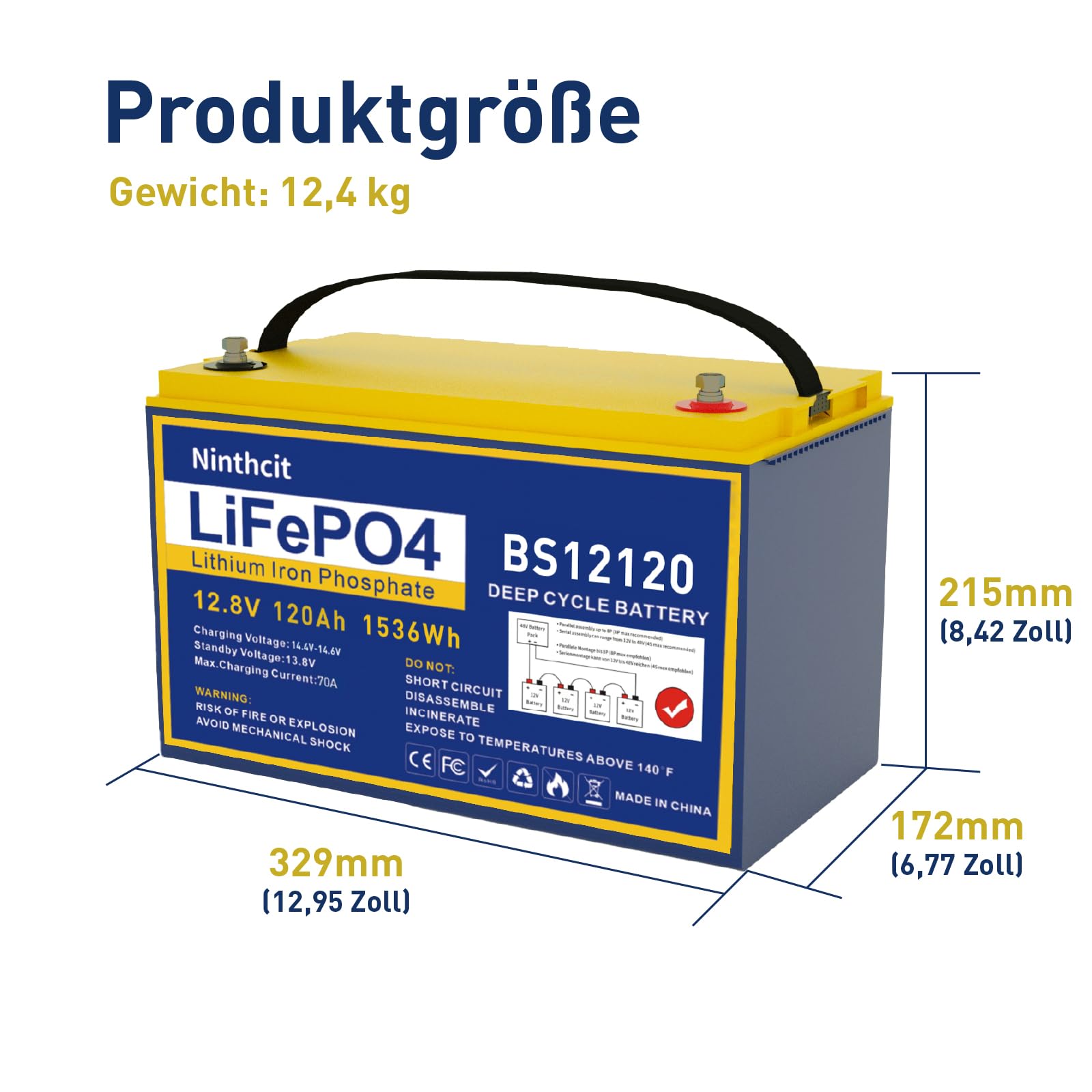 Ninthcit LiFePO4-Akku 12,8 V / 130 Ah – Mit BMS,  Produktbild-Vorschau 3