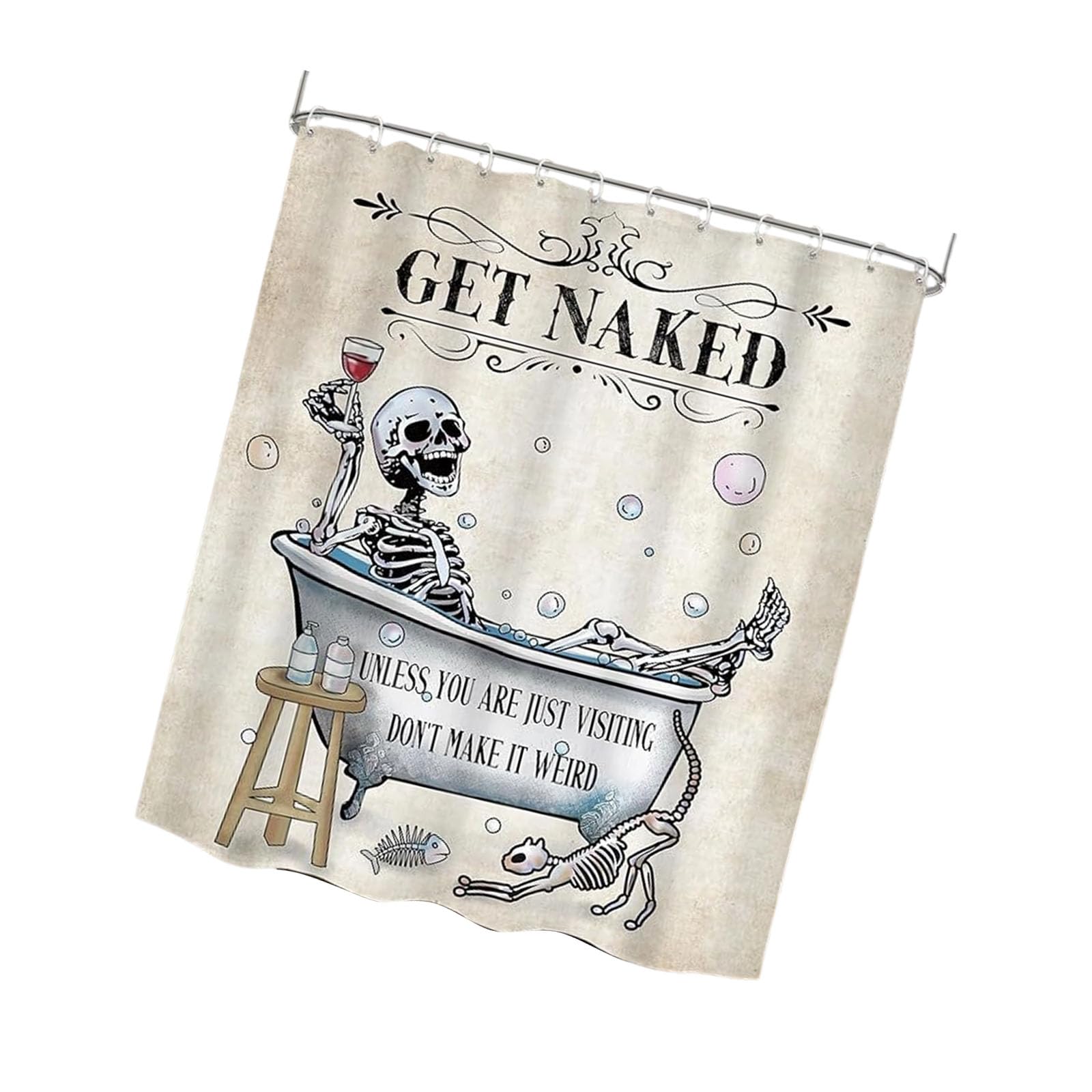Elnwnnkc Halloween Shower Curtain Polyester Skeleton Bath Scene for Bathroom and Guest Bath Seasonal Decor Skeleton Shower Curtain Halloween Guest