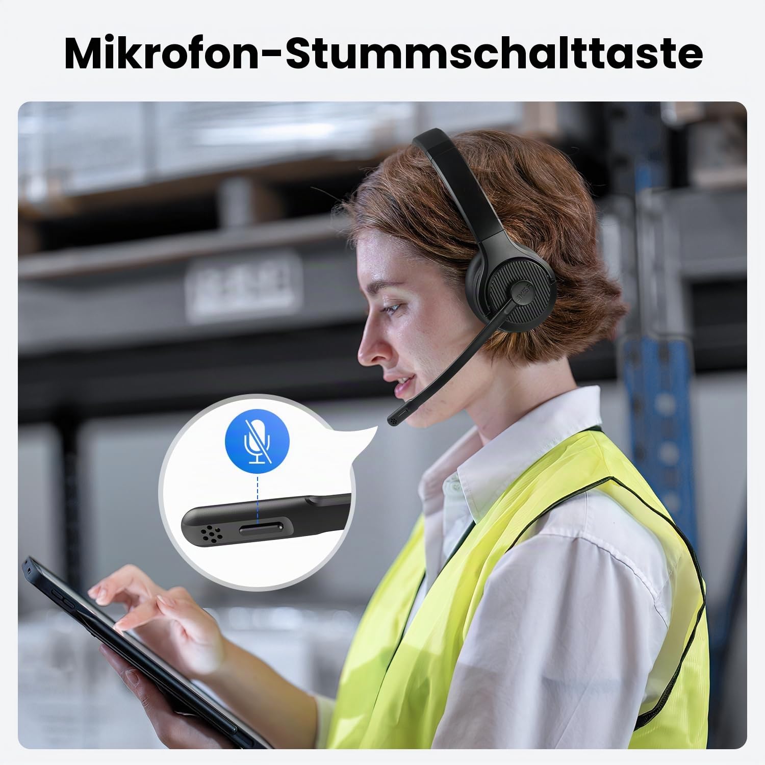 EKSA H3 Bluetooth Headset mit Mikrofon, [65 Stdn Wiedergabezeit & 30M Reichweite] Wireless Headset Mono PC Headset mit Mic Rauschunterdrückung, Upgraded 5.4 Bluetooth Kabellose Headset für Büro/Office