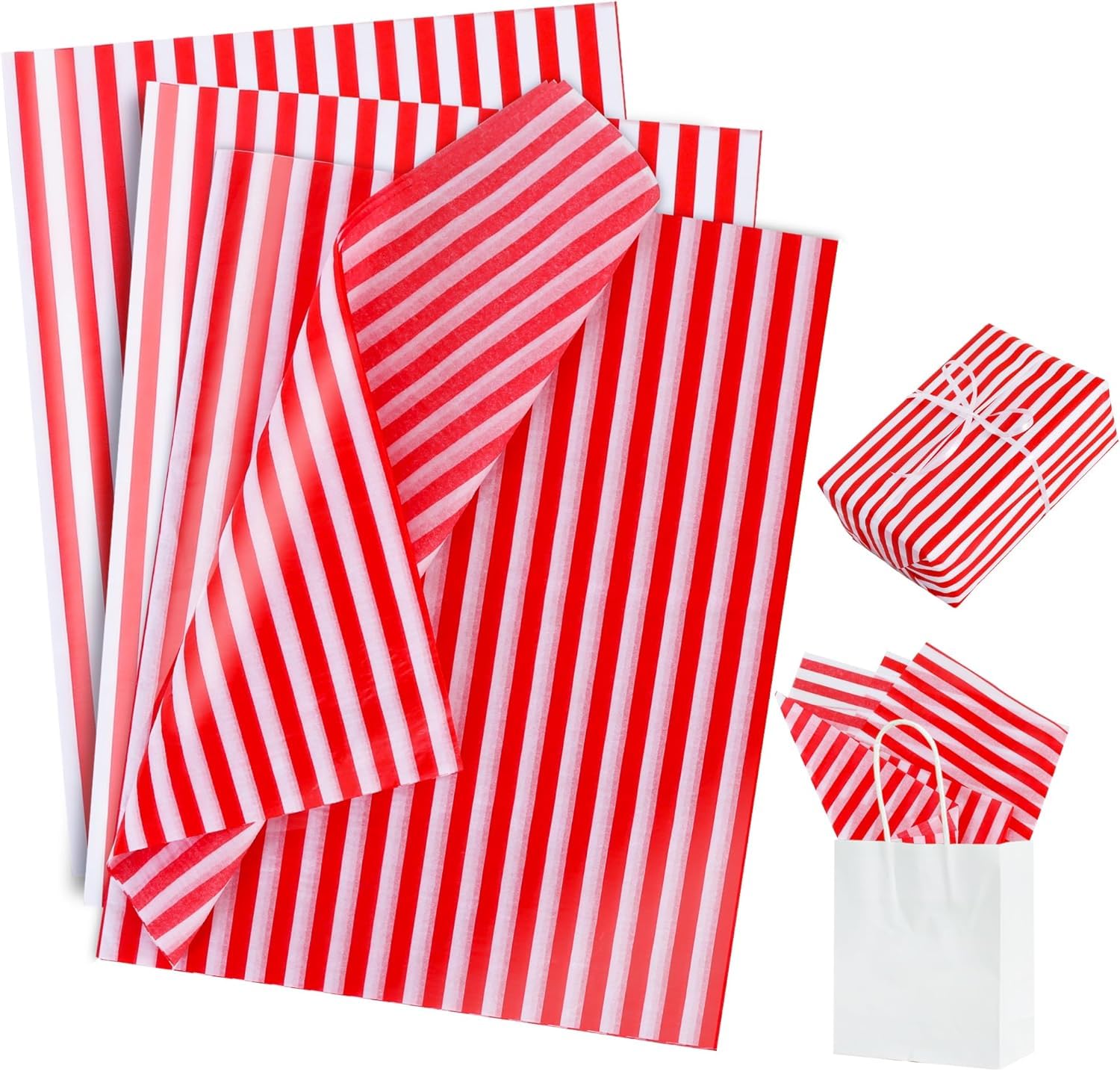 TONIFUL Red Pin Stripe Tissue Paper Bulk 14x20 Inch 30 Sheets Wrapping Tissue Paper for Gift Bags Wrapping,Christmas Valentine's Day Wedding, Birthday, Graduation, DIY Crafts Decoration