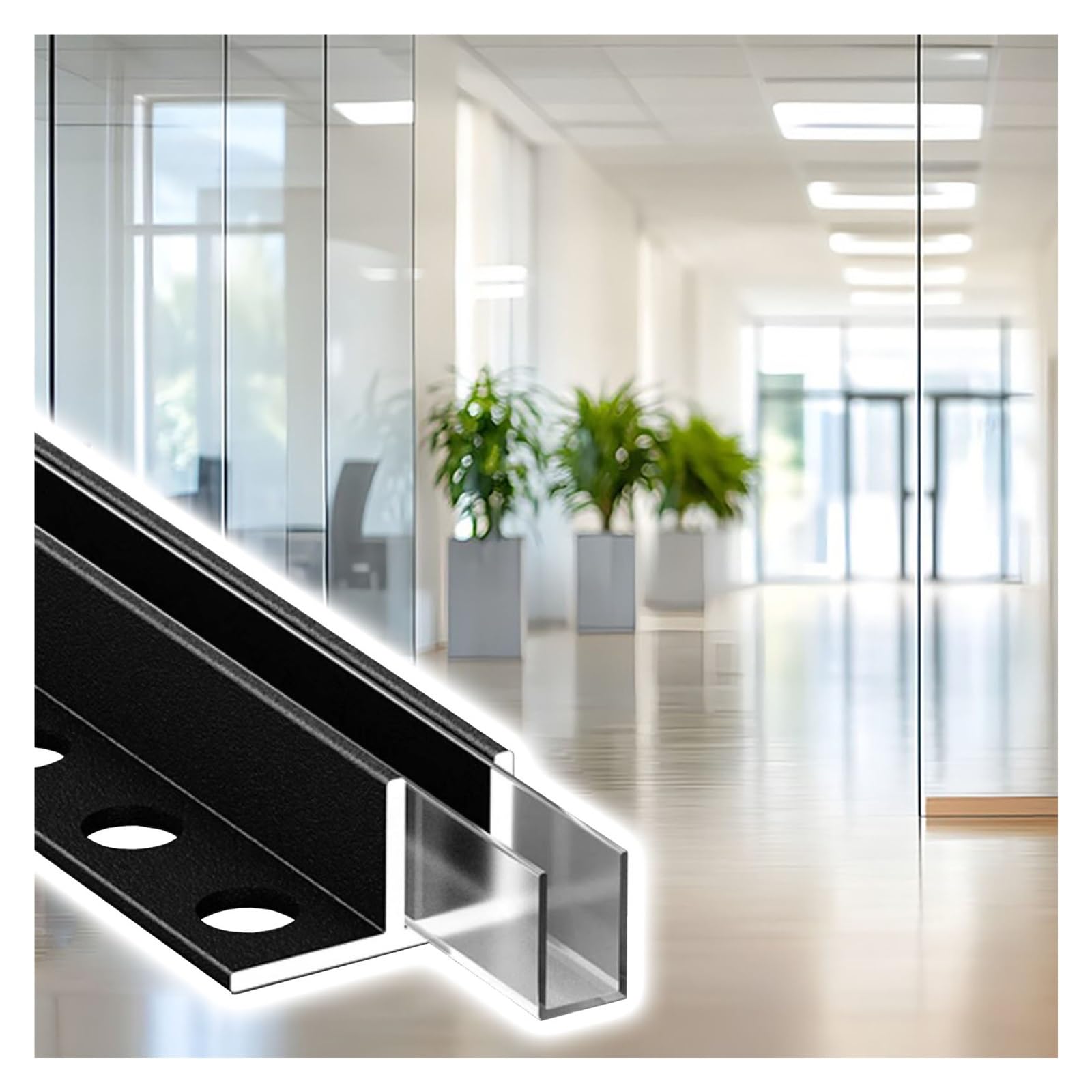 JYHHCYS Glass Shower Door Bottom Guide F-channel, Cuttable Aluminum Channels Deep Square Trimless, Frameless Glass Hardware Kit for 8/10/12 Mm Panel(Black,For 8mm/0.31in glass)
