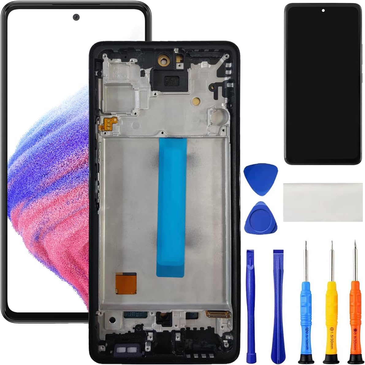 for Samsung Galaxy A53 5G Screen Replacement with Frame for Samsung A53 5G Screen Replacement SM-A536U A536B A536E A536W LCD Touch Digitizer Display Assembly with Repair Kits Black