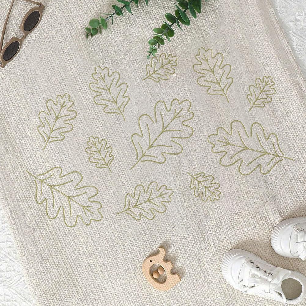 FINGERINSPIRE 12Pcs Leaves and Flowers Stencils with a Brush 5.9x5.9Inch Plants Painting Stencil PET Sashiko Embroidery Themes PET Template for Wood Floor Tile Wall Fabric Furniture Scrapbook DIY