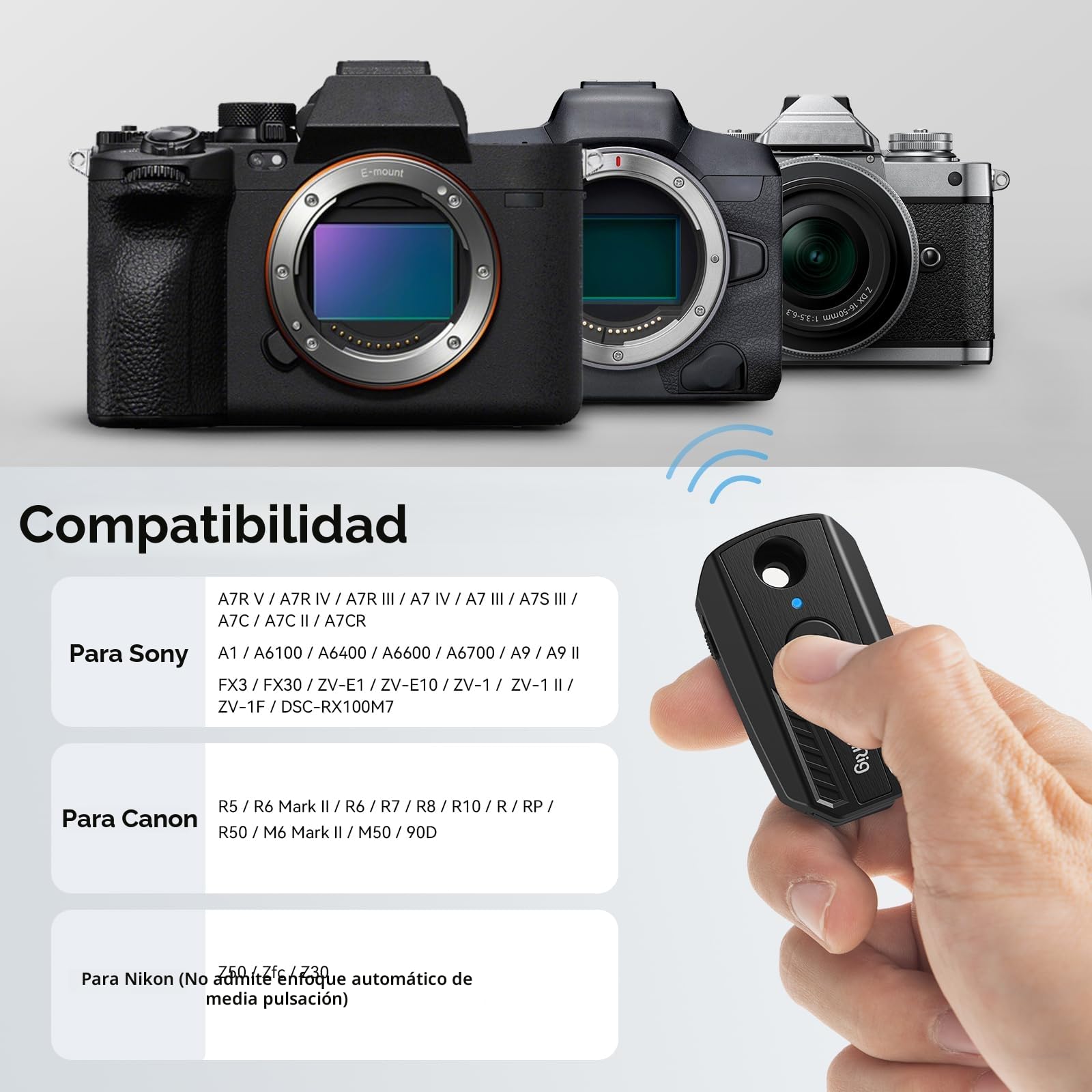 SMALLRIG Control Remoto Inalámbrico para Sony para Canon para Nikon, Apto para A7R V/IV/III, A7S/A7 III, A6700, FX3, A7C, A7CR, A7C II, ZV-E10, R5, R6, R7, R8, R10, Z50, Zfc, Z30-3902