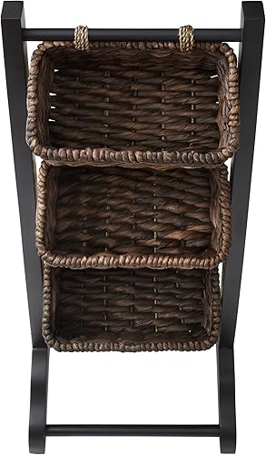 Miniatura 5 de Casafield Soporte de suelo de 3 niveles con cestas de almacenamiento de jacinto de agua, negroespresso, organizador de pie para baño, cocina,