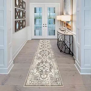 YOUFORTONG 2x10 Runner Rugs for Hallways Soft Kitchen Rug Non Slip Rug Runner with Rubber Backing for Bathroom Washable Non Shedding Farmhouse Runner Rug (Beige, 2X10)