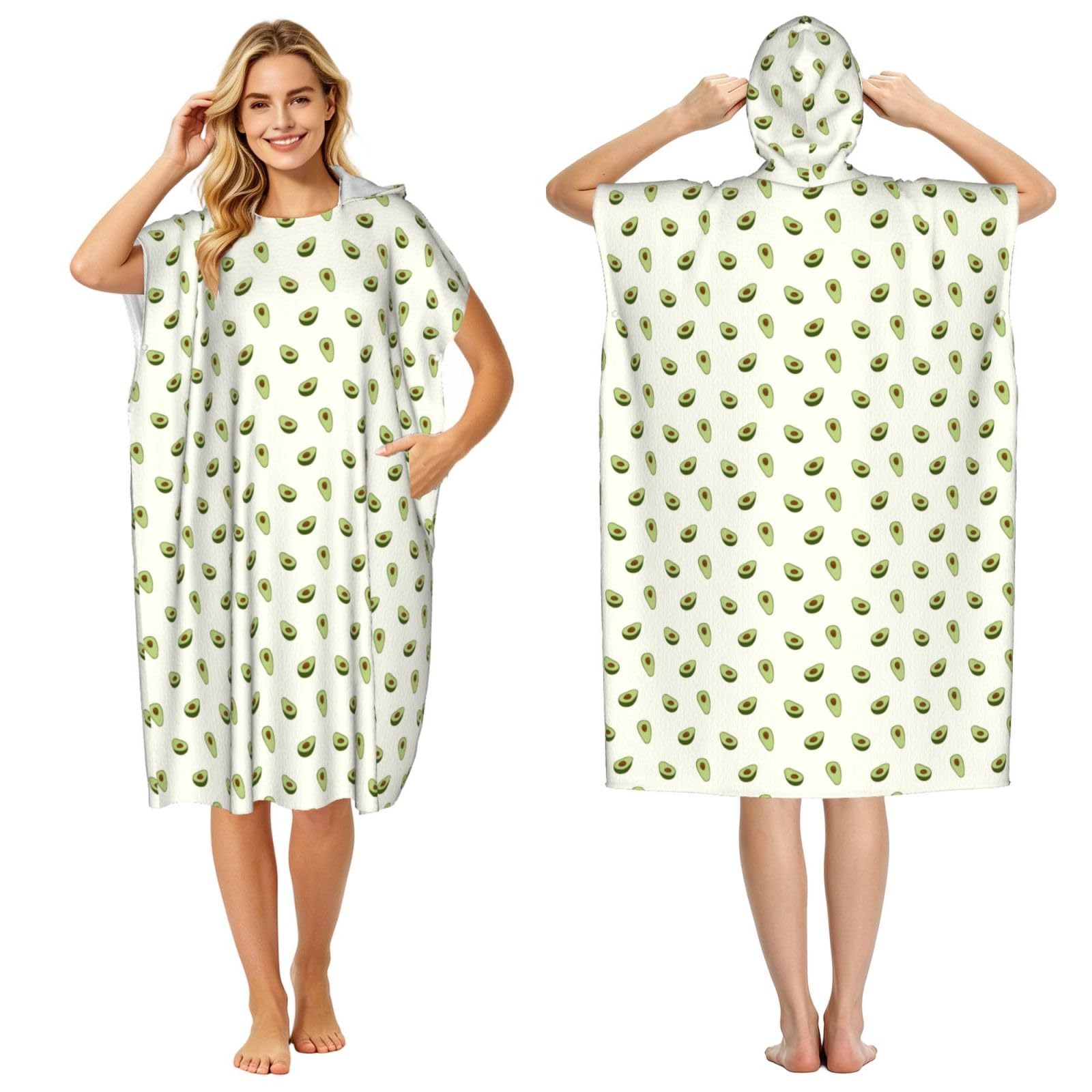 Poadnly Avocado, Adult Hooded Beach Towel 90 x 110 cm,Changing Bath Robe, Surf Poncho Towel For Women Men
