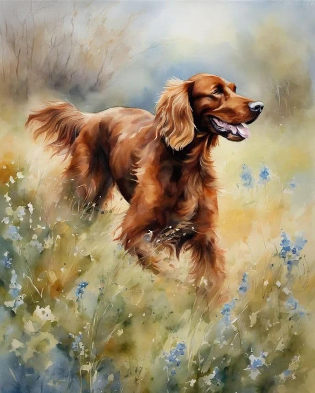 OKSGYTA Paint by Numbers for Adult Irish Setter Dog on Grass DIY Canvas Oil Painting Kit for Adults with Paintbrushes Drawing Paintwork, 40x50cm, Without Frame