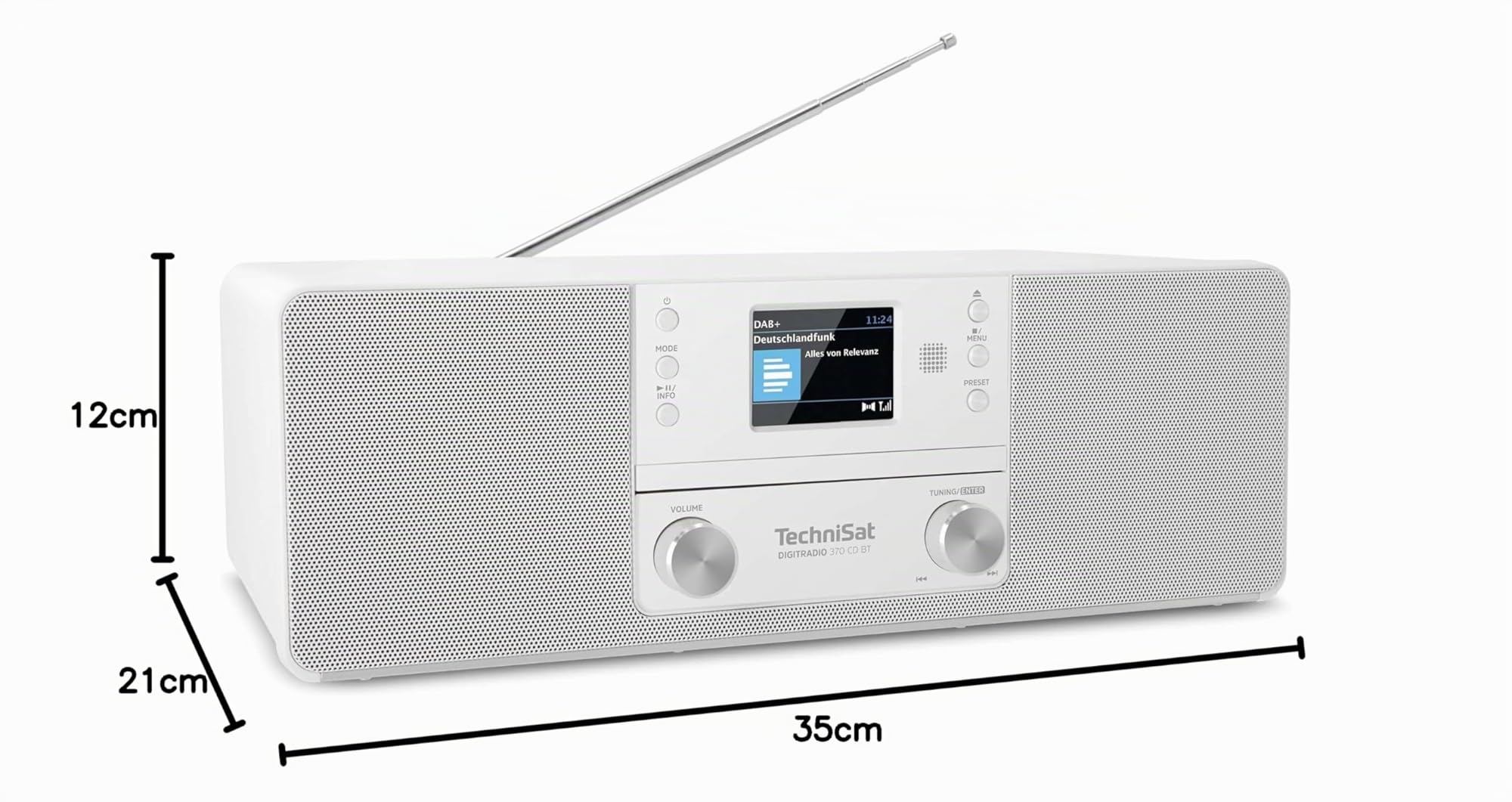 TechniSat DIGITRADIO 370 CD BT - Stereo Digitalradio (DAB+, UKW, CD-Player, Bluetooth, Farbdisplay, USB, AUX, Kopfhöreranschluss, Kompaktanlage, Wecker, 10 Watt, Fernbedienung) weiß
