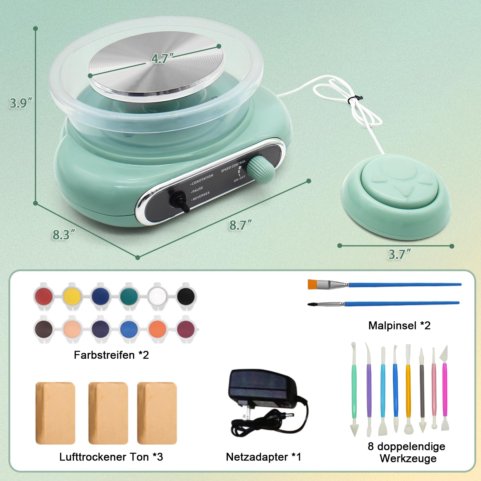 fisca Mini-Töpferscheibe, 4,7“ Töpferscheibe für Kinder, Jugendliche und Erwachsene Anfänger, Plug-in-Motor, 1,32Lb lufttrocknender Ton, Bastelset für Heimwerker, Keramikarbeiten und Kunstschaffen