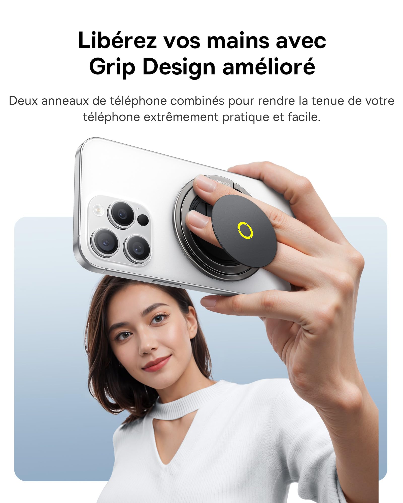 Baseus MagPro II Anneau iPhone Magnétique pour MagSafe, 7.5N Support Anneau Magnétique, 360 ° Rotation Doigt Poignée Support pour iPhone 16 15 14 13 12 Pro Max