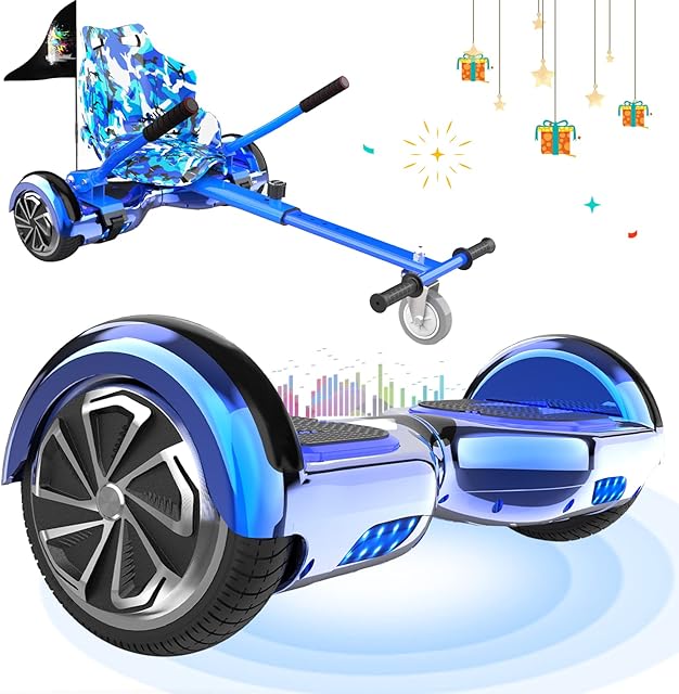 HITWAY 6.5 Hoverboards with Hoverkart, Hoverboards Bluetooth with Go kart, Smart Powerful Motor with LED Indicator, Gift for Kids
