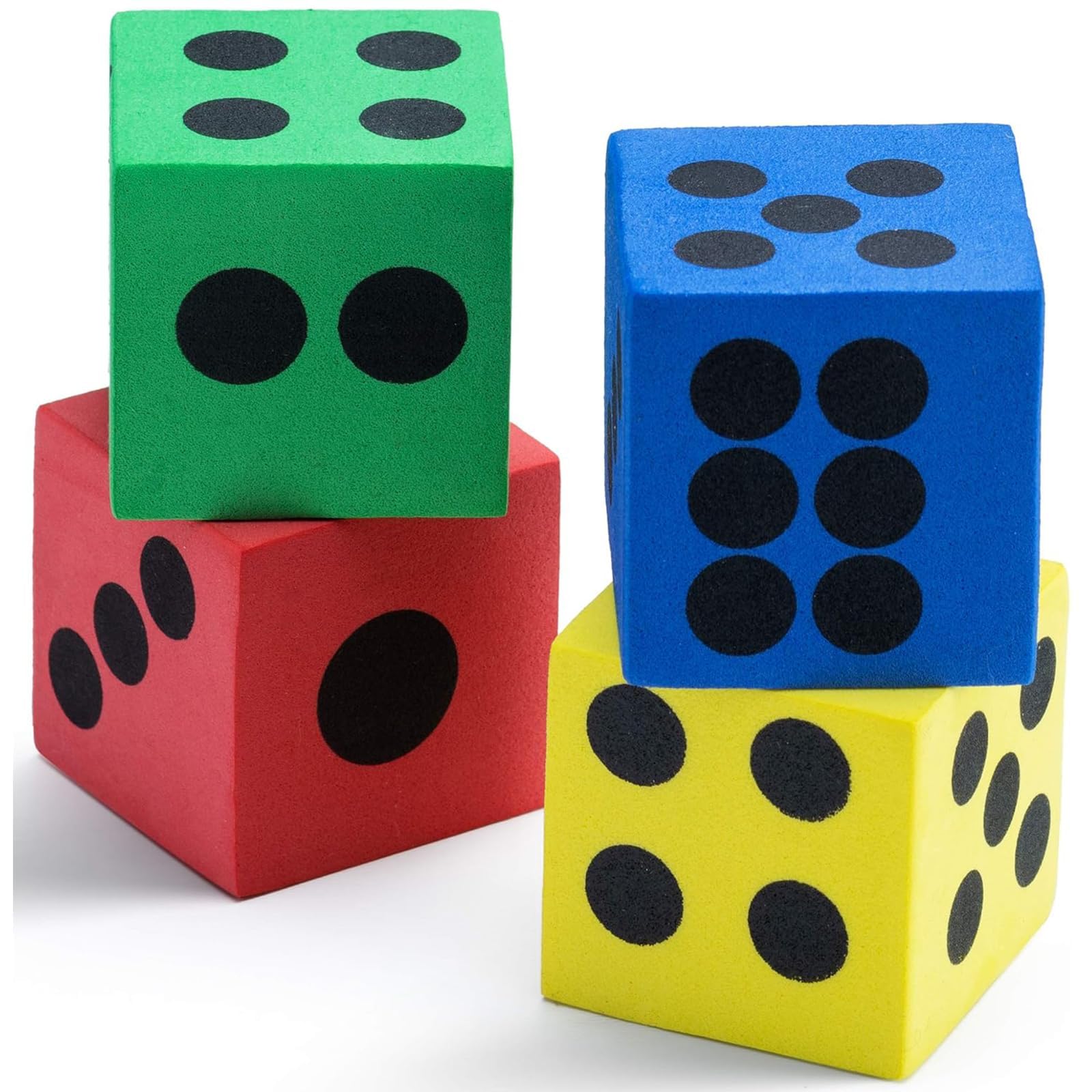 THE WHITE SHOP 4PCS Jumbo Dice Colorful Foam Game Dice Set for Math Games Classroom Activities Party Supplies Carnival Prizes and Educational Learning Tool Cubic Dice for Couple Family Gatherings