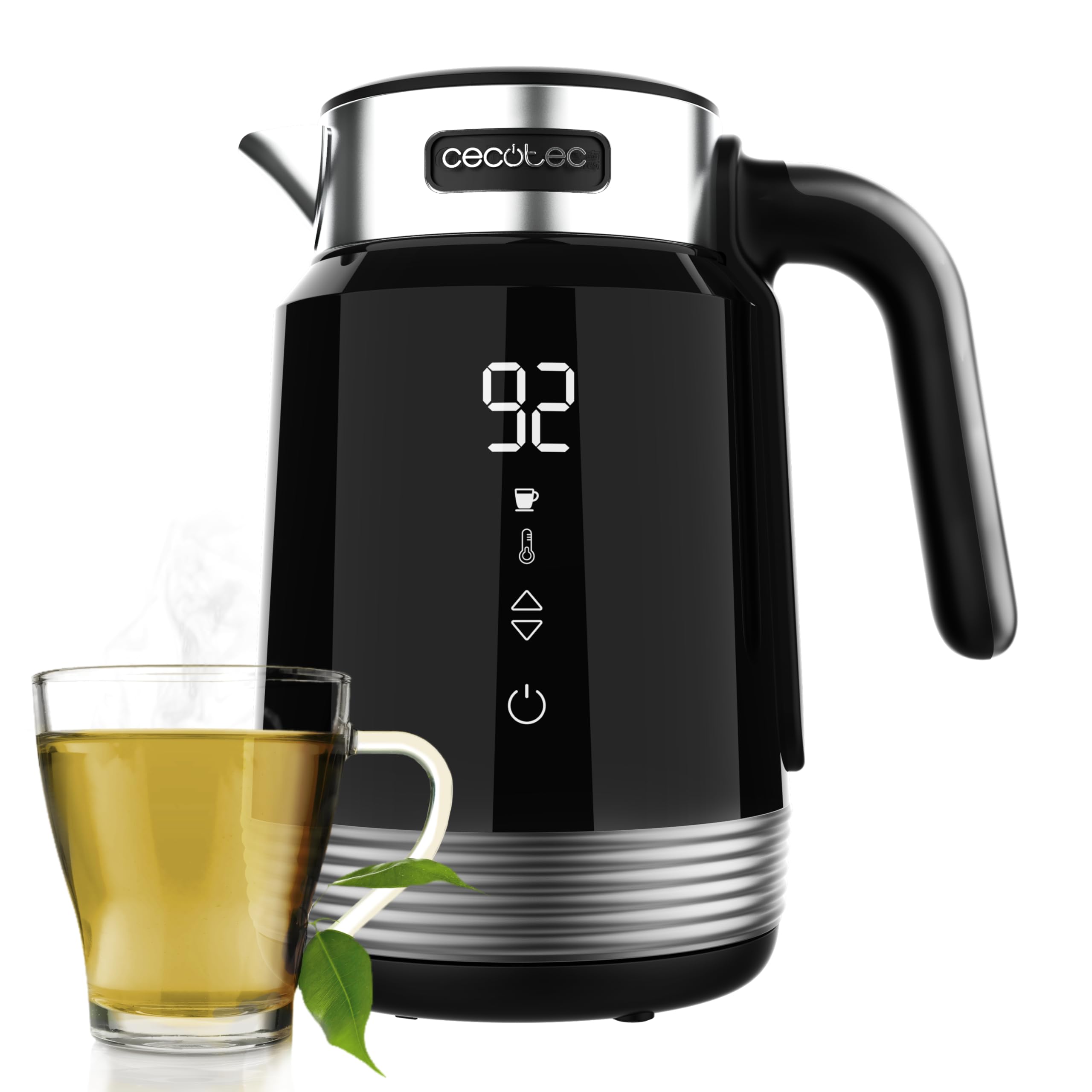 Cecotec Hervidor De Agua de 1,7L Eléctrico ThermoSense 600 Touch Black. 2200W, Libre De BPA, Acero Inoxidable y Plástico de máxima Calidad, Luz led y Luz de Funcionamiento, Base de 360º