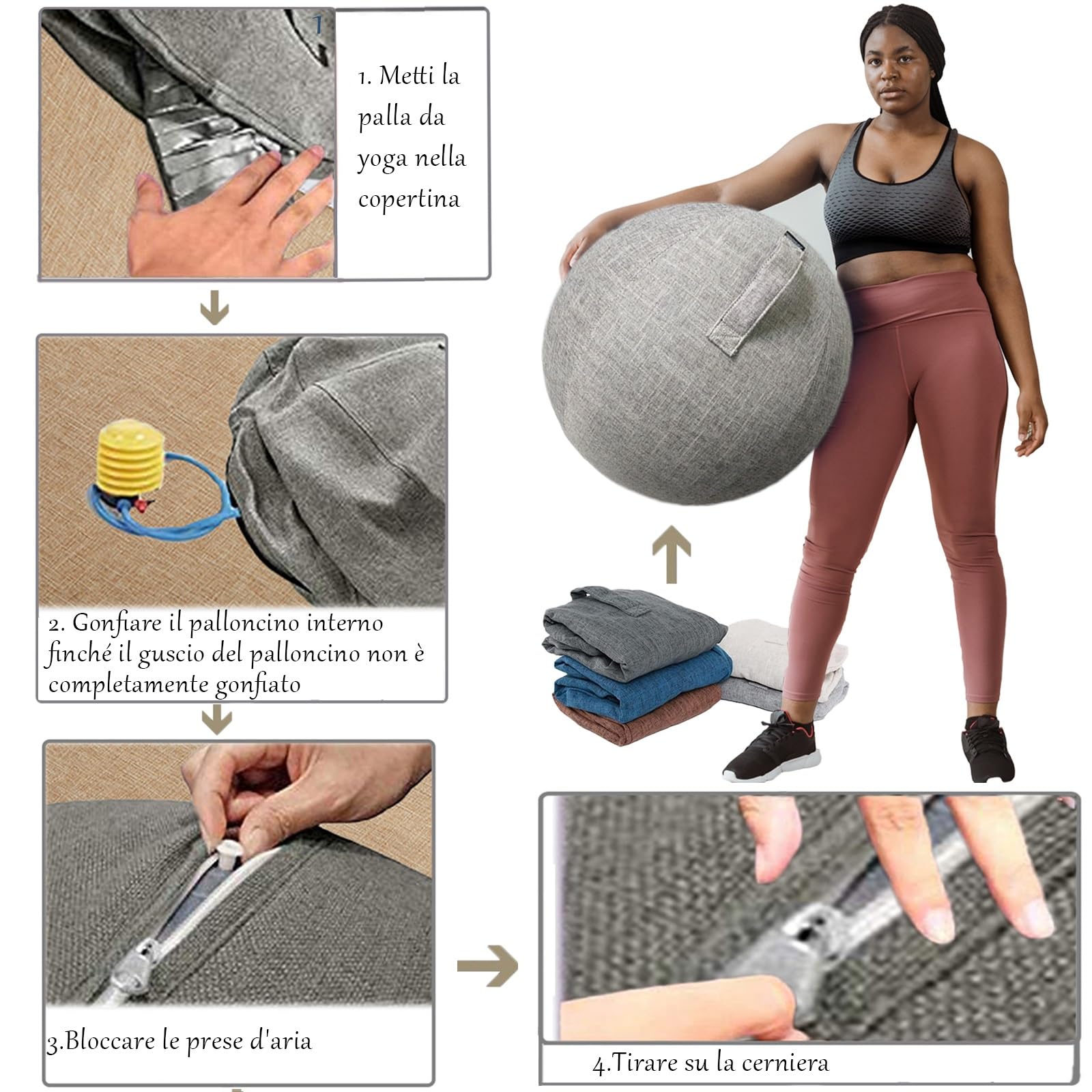 Palla per Lo Pilates, Fitball, Fitball Gravidanza con Coperchio, Pompa,Palla Yoga Palla Gravidanza per Ufficio E Casa Colore A Scelta