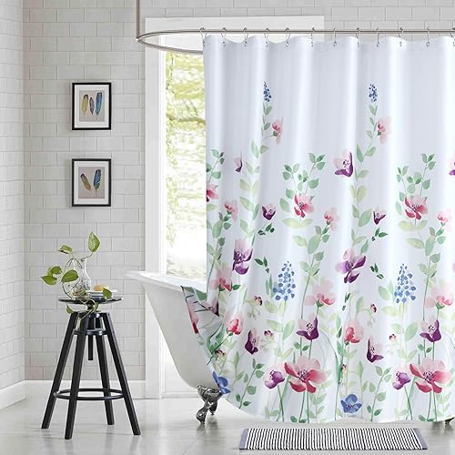 Miniatura 16 de Cortina de Ducha de Tela Floral, Azul Negro Beige Acuarela Planta Cortinas de Ducha para Baño, Cortinas de Baño Decorativas Modernas, 72" An x 72"
