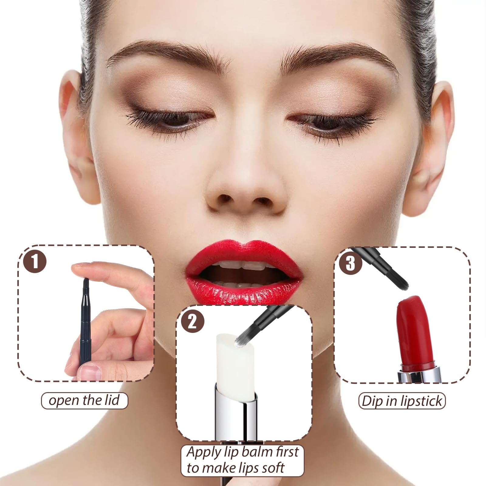 2 pennelli per labbra, rossetto, retrattile, nero, piatto, correttore, mini labbra, applicatore portatile per fondotinta, pennello per labbra