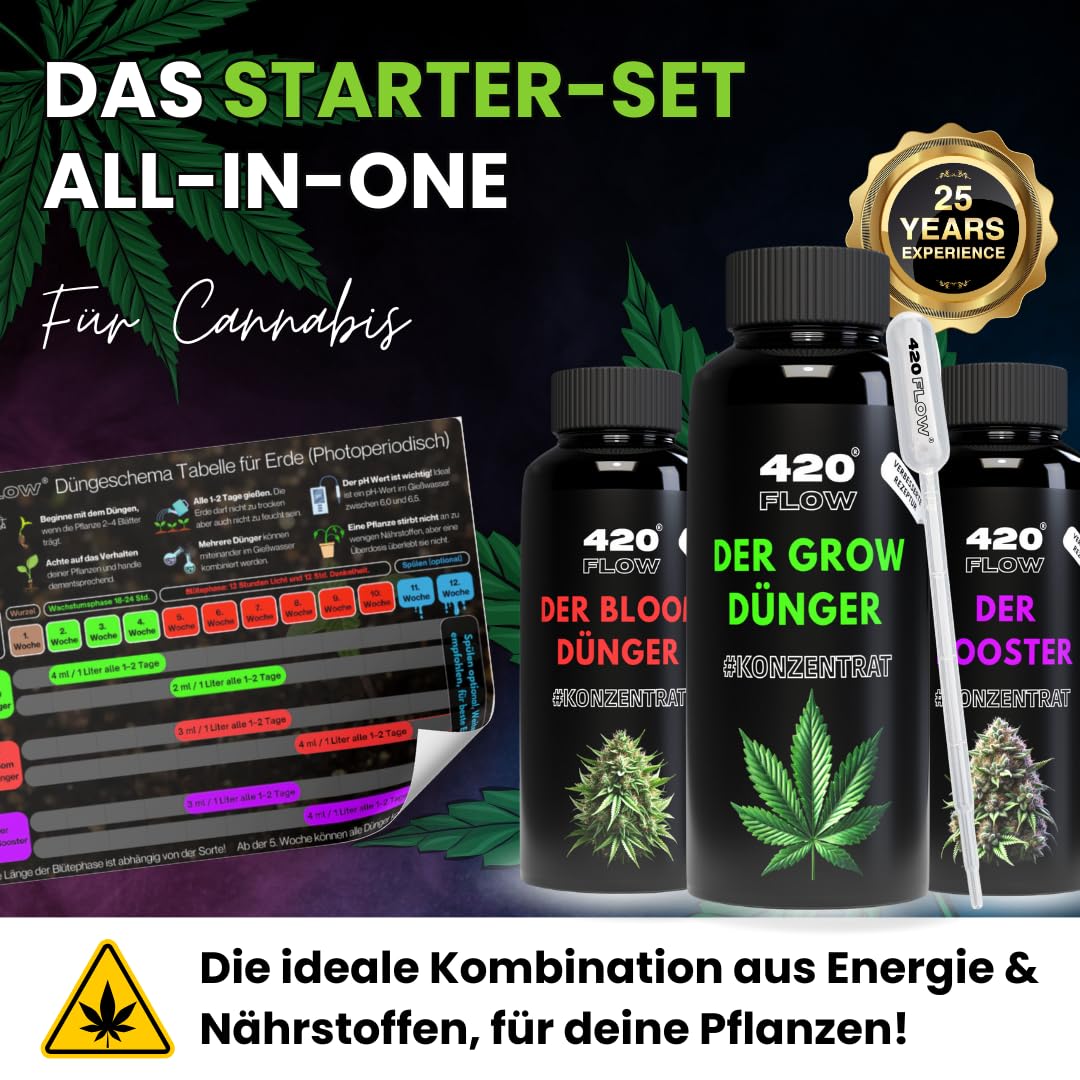 Cannabis Dünger-Set: Grow, Bloom & Booster – Komplettset für Anfänger, stärkt Blätter, fördert prächtige Blüten & maximiert Geschmack, Einfach zu verwenden 3x(1000ml)