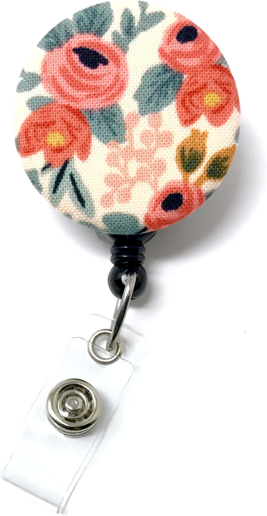 Retractable Badge Reel, Alligator Clip, 32 Inch Nylon Cord, Medical MD RN Nurse Badge ID, Badge Holder, ID Holder, Office Employee Name Badge (Peach Rosa Floral)
