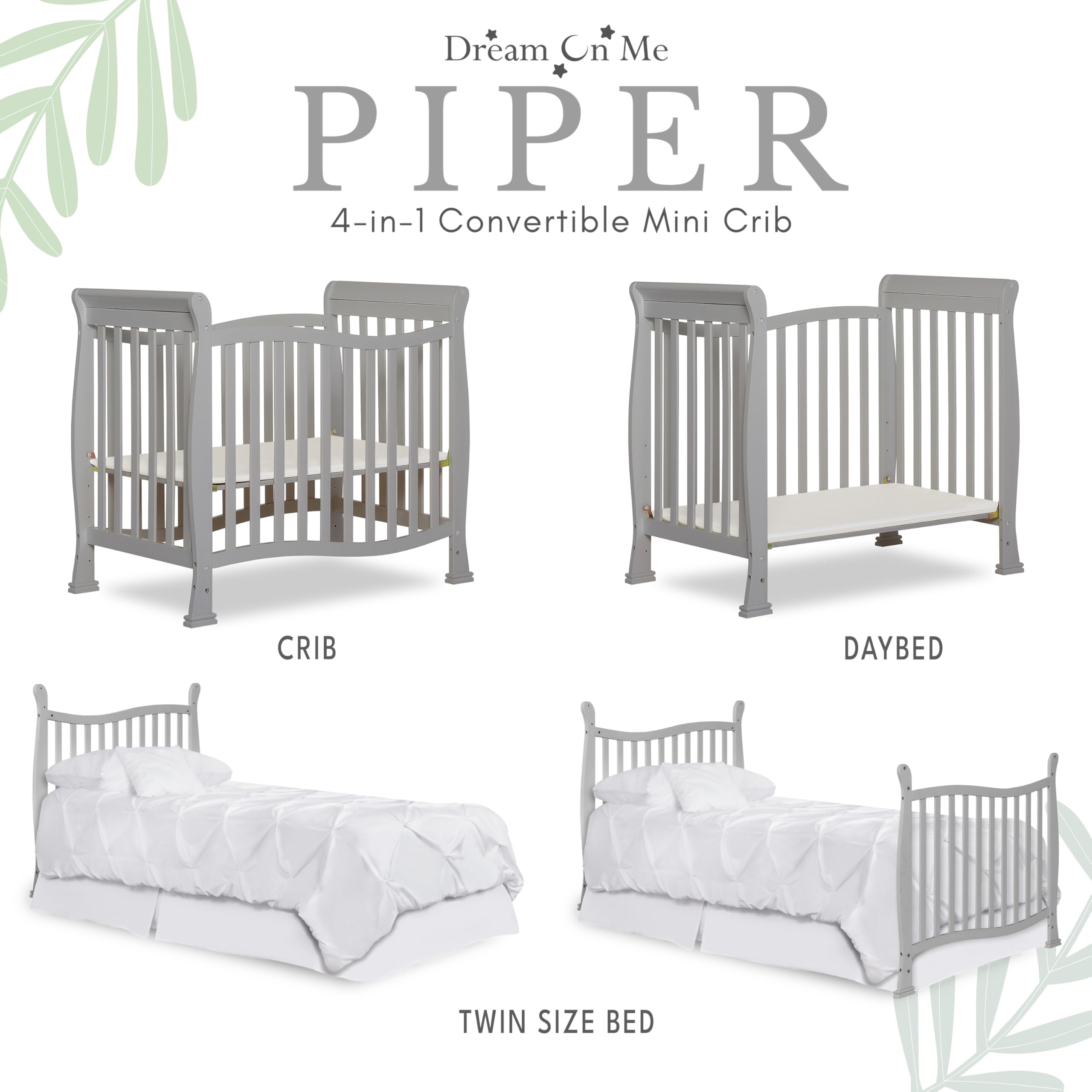 Dream On Me Violet 4-in-1 Convertible Mini Baby Crib Changer with Storage  in Pebble Grey, Pinewood, GreenGuard Gold JPMA, 1” Mattress Pad,