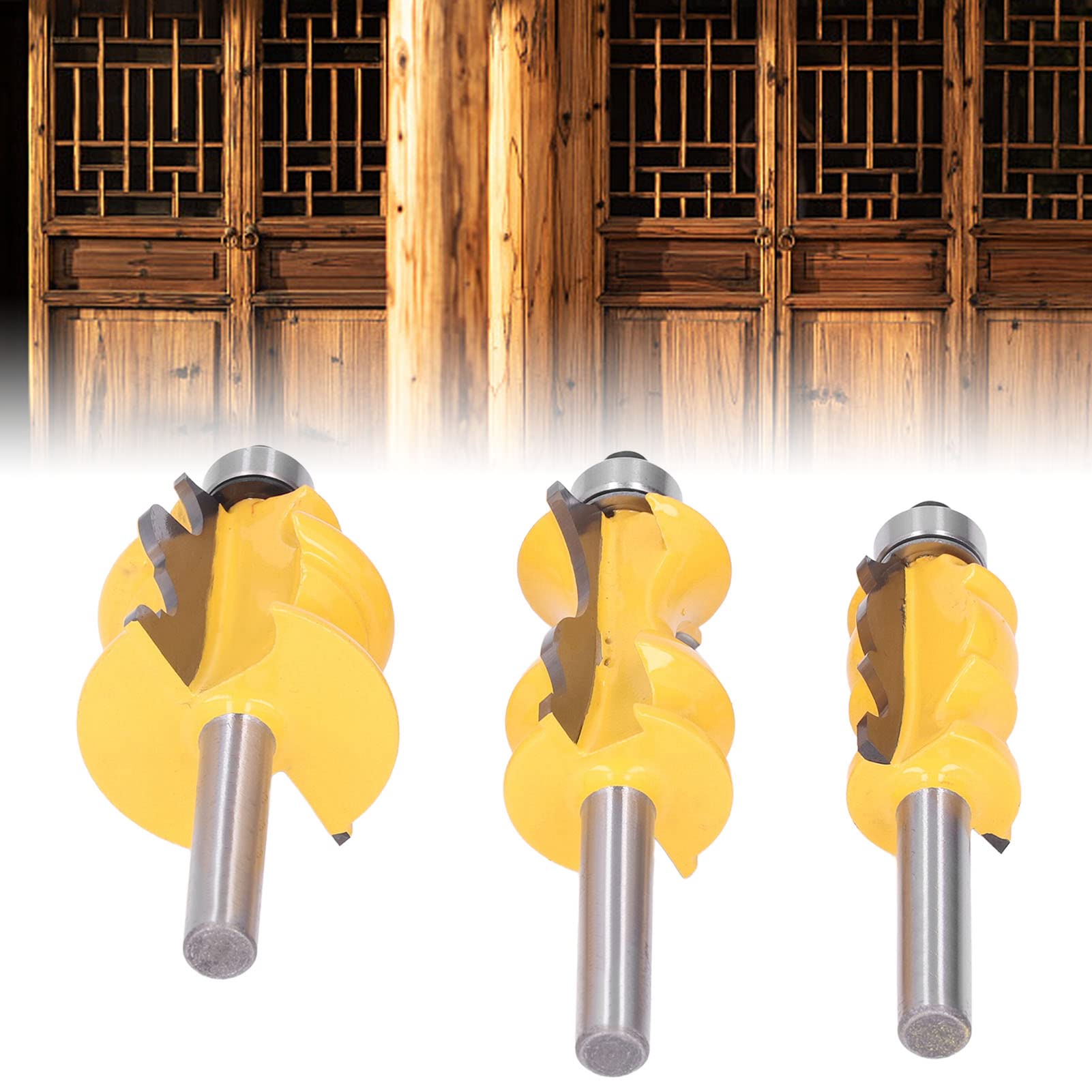 Set di frese per fresatura da 3 pezzi per modellatura architettonica, accessori per la lavorazione del legno, gambo da 8 mm