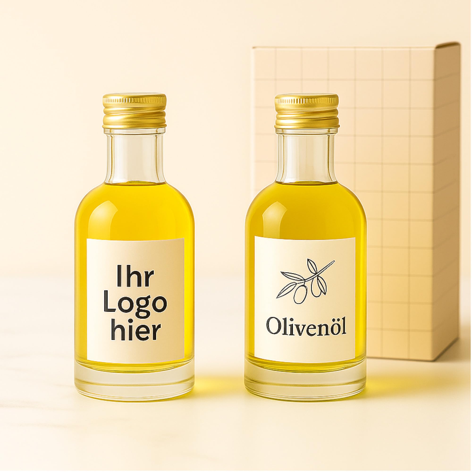 gouveo Lot de 60 mini bouteilles rondes en verre de 50 ml avec bouchon à vis doré à fond épais et goulot étroit Idéal pour liqueurs, huile, échantillons, cosmétiques (KFT050G)