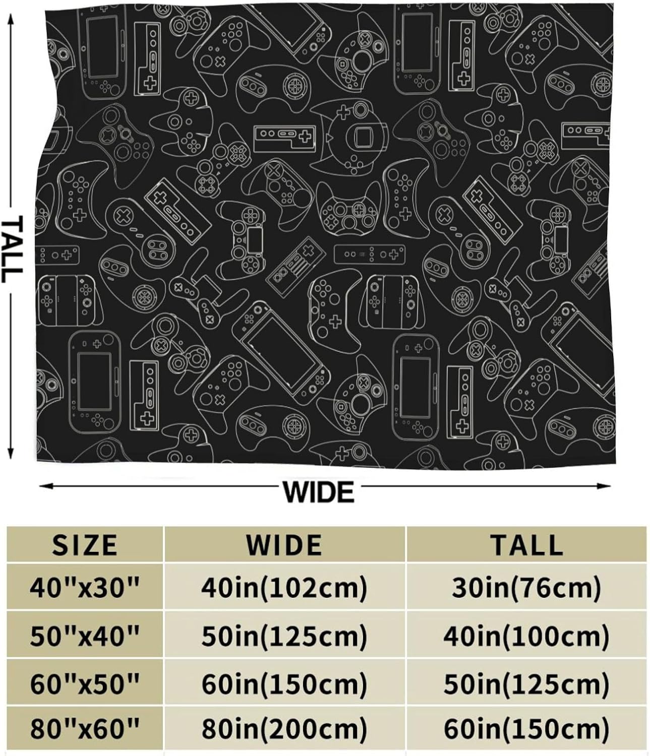 Perinsto Video Game Controller Black Throw Blanket Ultra Soft Warm All Season Gaming Theme Decorative Fleece Blankets for Bed Chair Car Sofa Couch Bedroom 80"X60"